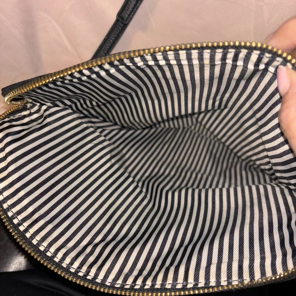 KATE SPADE Black Soft Leather Adjustable Strap Crossbody Shoulder Handbag Gold